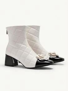 CUCCOO CHICEST Round Toe Block Heel Fashion Floral Patchwork Ankle Boots And Ankle Boots For Women For Spring Shoes Spring Break Easter - Beige - View 2