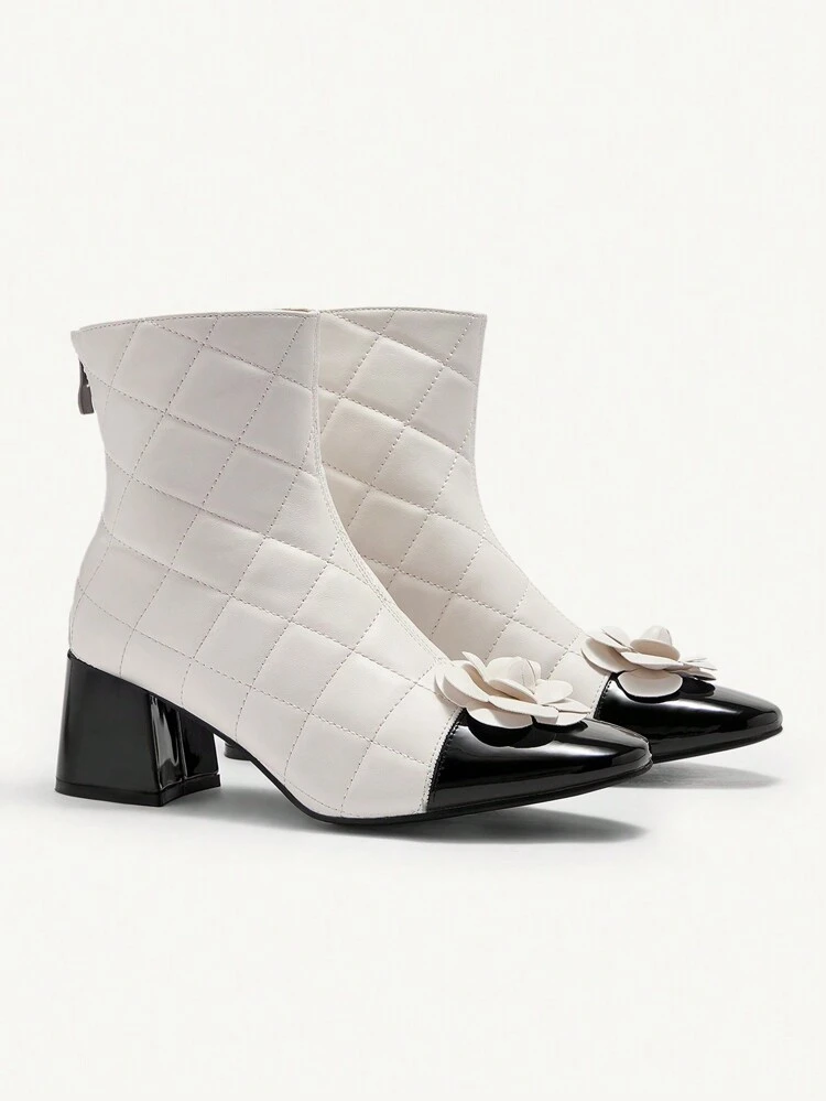 CUCCOO CHICEST Round Toe Block Heel Fashion Floral Patchwork Ankle Boots And Ankle Boots For Women For Spring Shoes Spring Break Easter