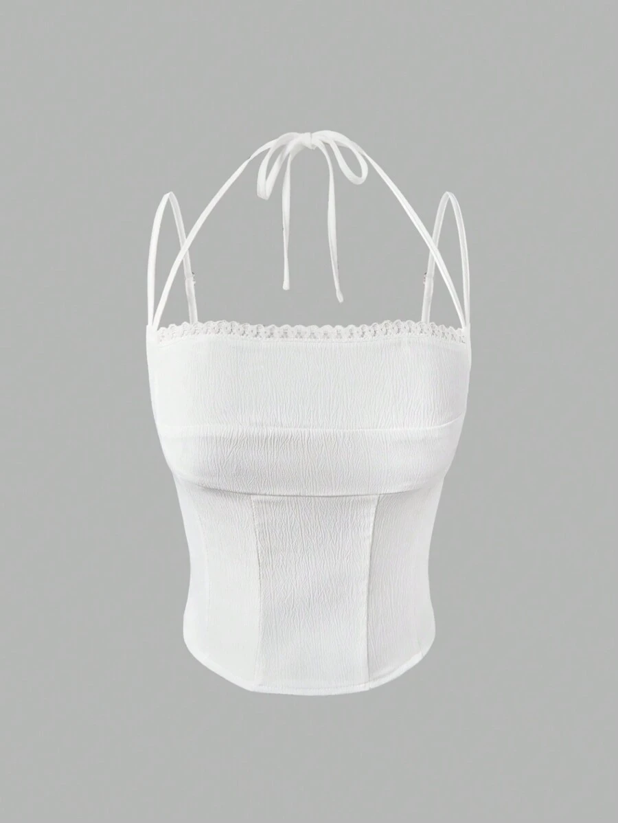 SHEIN Unity Áo ba lỗ buộc dây sau lưng màu trơn cho nữ, mặc thường ngày - trắng - Xem 1