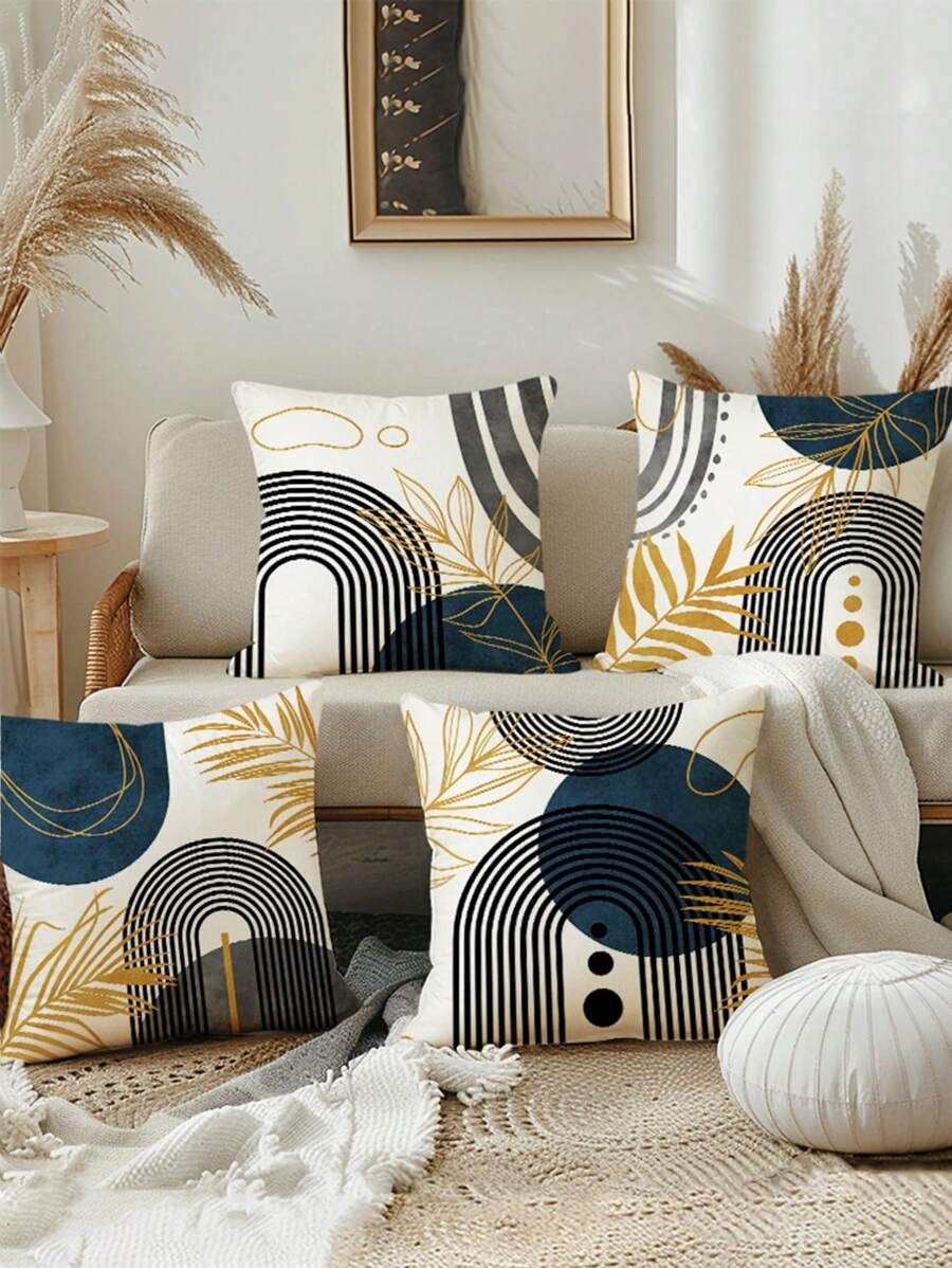 4 Stück Bohemien Stil blau und grau Kissenbezüge, mit mitteleuropäischem modernem und schlichten dekorativen geometrischen abstrakten Kissenbezügen, für Wohnzimmer und Schlafzimmer Sofas und Stühle (Kissenkern nicht enthalten) Weihnachtsgeschenk