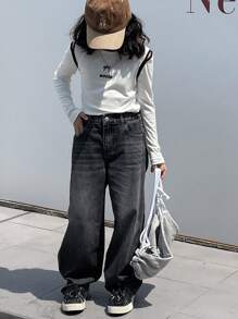 DAZY Tween Girls Washed Denim Baggy Jeans