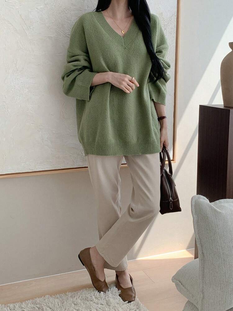 Women's Loose V-Neck Long Sleeve Sweater,Long Sleeve Tops,Fall Women Clothes