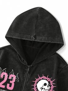 Manfinity Roghcode Men's Simple Print Hooded Long Sleeve Sweatshirt Sweatshirt - Black - View 4