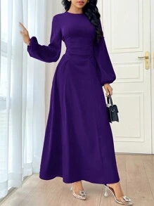 Modelyn Đầm Maxi Tay Dài Đơn Giản Hàng Ngày Màu Trơn Cho Nữ Đầm Maxi Tay Dài Thanh Lịch Cho Buổi Tối Đầm Dạ Hội Dài - Màu tím - Xem 5