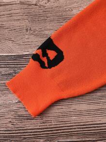 SHEIN VCAY Plus Size Women's Pumpkin Print Round Neck Long Sleeve Sweater In Fall/Winter - Orange - View 5