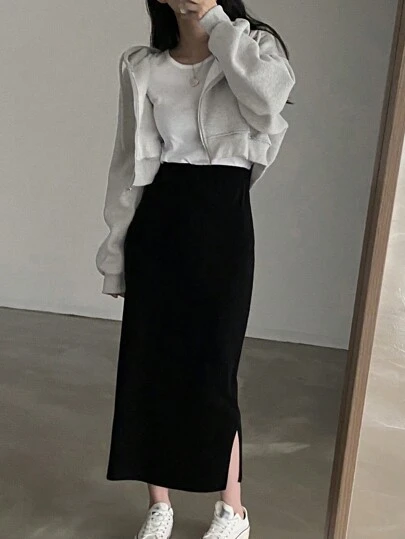 DAZY 女士连帽短款拉链运动衫、空白连帽衫、长袖上衣、秋季女装夹克