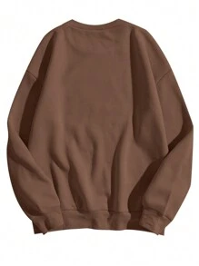 SHEIN LUNE 万圣节幽灵蝙蝠印花圆领女式运动衫 - 咖啡棕 - 查看 2