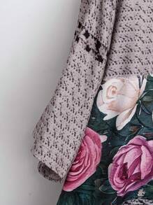 SHEIN LUNE Plus Size Floral Print Patchwork Mid-Length Sleeve Simple T-Shirt, Casual Daily Wear - Multicolor - View 4