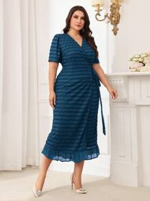 Modelyn Vestido elegante de talla grande para mujer con escote en V, parches de lentejuelas y cintura retorcida