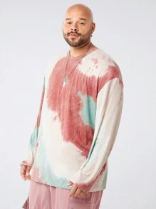 Manfinity VCAY 大码男士休闲扎染宽松蝙蝠袖圆领长袖 T 恤，适合日常穿着、外出穿着 - 彩色 - 查看 3