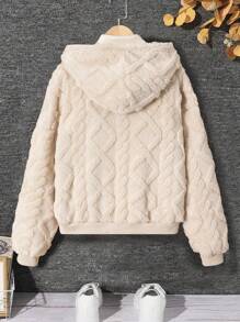 Teen Girl' Warm Fuzzy Hooded Jacket, Suitable For Casual & Home Wear, Autumn/Winter - Apricot - View 2