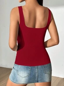 Flirla Women's Summer Casual Solid Color Ruched Slim Fit Tank Top - Burgundy - View 2