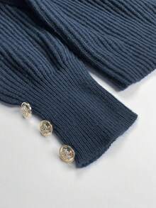 Women's All-Match Loose V-Neck Button Knit Sweater, Casual Versatile Lightweight Ribbed Pullover - Blue - View 8