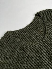 女士百搭宽松V领纽扣针织毛衣，休闲百搭轻薄罗纹套头衫 - 軍綠色 - 查看 7