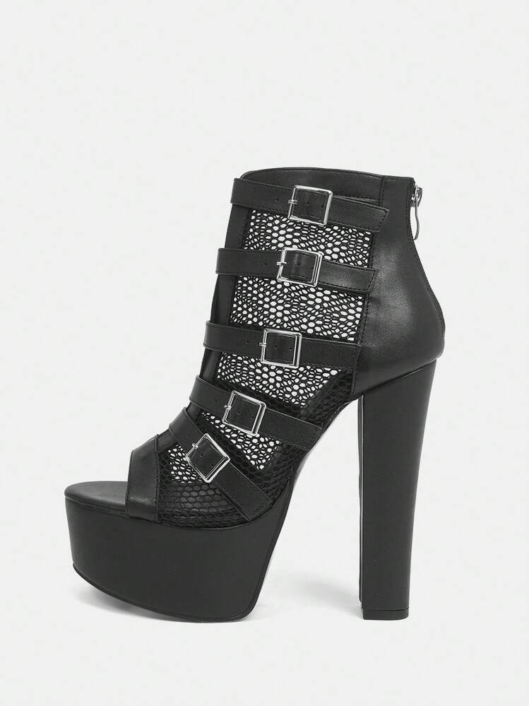 CUCCOO LuxiPop Damen sexy Mode Plateau Ankle Boots und Stiefeletten mit dickem Absatz, wasserdicht, geeignet für Halloween, Weihnachten, Partys, Nachtclub-Outfits - Schwarz - Übersicht 3