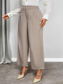 SHEIN Privé Quần ống đứng cạp cao đơn giản thời trang cỡ lớn cho nữ, mùa xuân và mùa thu - Nhiều màu - Xem 3