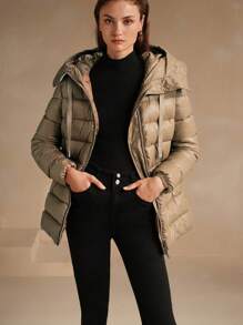 Anewsta 女士连帽休闲简约夹克，适合秋冬季 - 卡其色 - 查看 7