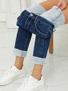 冬季保暖加厚水洗牛仔紧身打底裤 - 藍色 - 查看 1