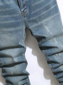 Manfinity LEGND Men's Ripped Distressed Slim Fit Denim Jeans - Medium Wash - View 5