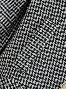 SHEIN Baby Girls' Fluffy Collar Houndstooth Jacket, Suitable For Formal Occasions - Black and White - View 3