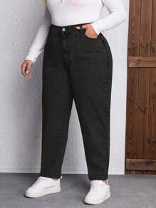 EMERY ROSE Jeans elegantes de pierna entallada de unicolor para mujer de talla grande - Negro - Ver 4