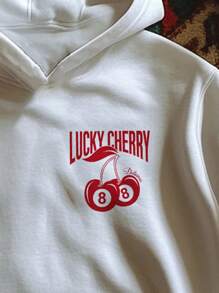 Manfinity Hypemode 男士撞色樱桃印花连帽运动衫复古图案长袖厚白色连帽衫，适合朋友、丈夫、男朋友的礼物