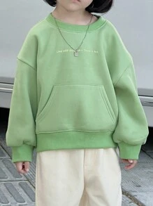 DAZY Young Girls Thermal Lined Sweatshirt With Letter Print, Round Neck - Green - View 8