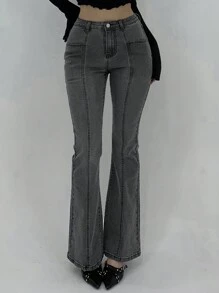 DAZY Women's Simple Daily Flared Leg Denim Jeans