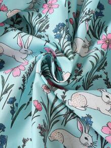 SHEIN Toddler Girls' Cute Rabbit Print Hooded Zip-Up Jacket - Green - View 3