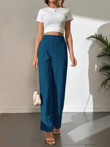 SHEIN Tall 女式纯色前扣修身休闲裤