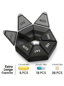 SHEIN 1Pc One Week 7-Point Pill Box Round, 7-Grid Carry-On Weekly Sub-Package Small Pill Box, Mini 7-Day Portable Pill Accessories Box, Decorations, Gifts,Back To School