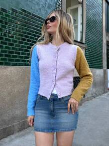 Forever 21 Fall Women Sweaters Cardigan, 70s Winter Colorblock Cardigan Fall - Multicolor - View 2