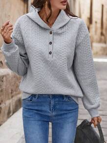 SHEIN LUNE Áo nỉ có mũ trùm đầu thời trang thường ngày cho nữ - Xám - Xem 6