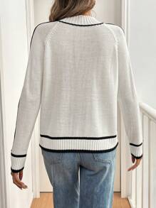 SHEIN LUNE Women's Casual Raglan Sleeve Loose Knit Sweater, Autumn/Winter, Knit Pullover Fall - White - View 2