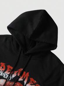 Manfinity EMRG Men's Drawstring Letter Printed Minimalist Hoodie, Casual Daily Wear - Black - View 4