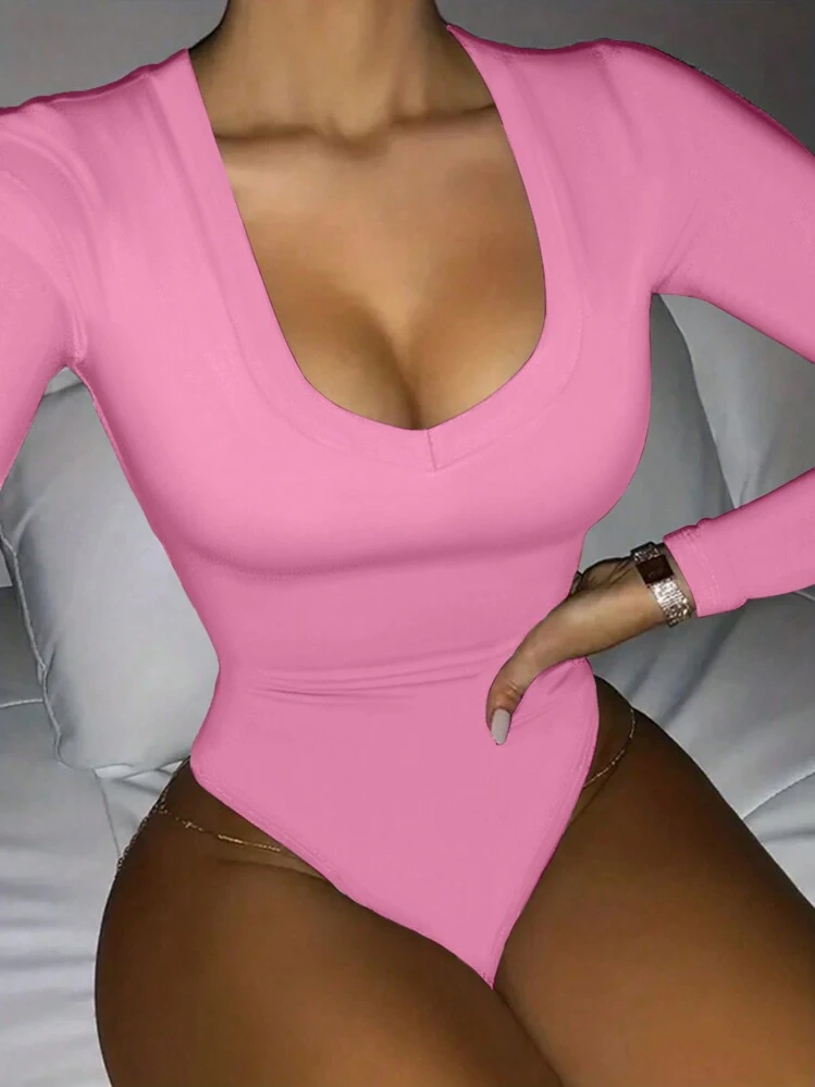 INAWLY Body moulant à décolleté plongeant sexy pour femmes