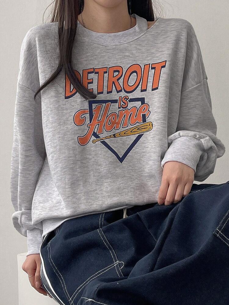 Women Off Shoulder Loose Letter Print Sweatshirt