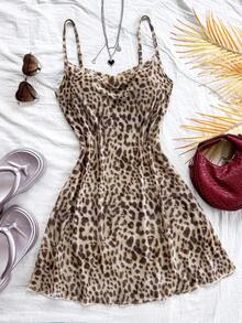 Soleia Sexy Slim-Fit Leopard Print Slip Dress - Brown - View 3