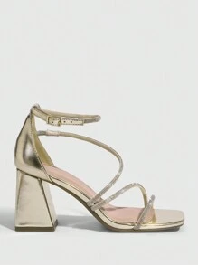 CUCCOO SZL 女士鞋子时尚高跟凉鞋婚礼鞋夏季毕业高跟鞋舞会高跟鞋度假鞋派对坏人潮流别致华丽风格圣诞迪斯科派对夜间外出秋季新年假期 - 金色 - 查看 3