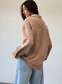 Aloruh Women's Mid-Length Zipper Pocket Fitted Jacket - Khaki - View 2