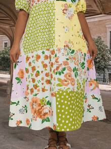 EMERY ROSE 大码满版印花圆领短袖夏季连衣裙 - 彩色 - 查看 7