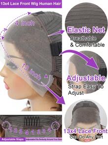 Peluca Bob de 13x4 con ondas sueltas, peluca de encaje frontal de cabello humano, 99J Burdeos, peluca corta Bob de cabello humano para mujer, densidad del 180% - S99J - Ver 5