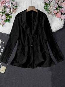 SHEIN LUNE Women's Turndown Collar Long Sleeve Open Front Fashion Stylish Elegant Loose Blazer - Black - View 5