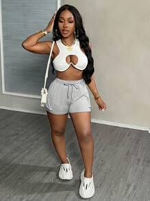 Slaydiva Women's Casual Sport Cargo Shorts - Grey - View 5