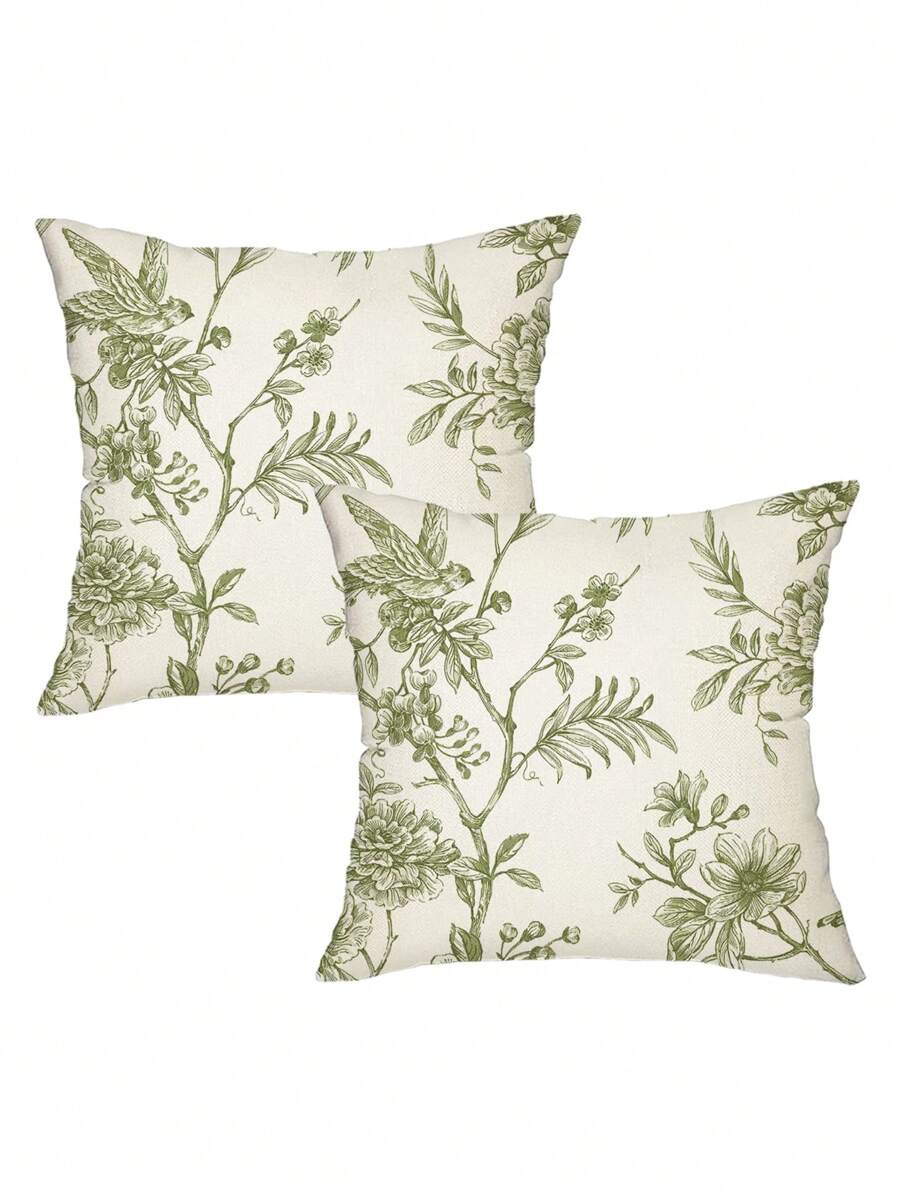 2 件植物印花靠垫套（无填充物），现代装饰抱枕套，适用于客厅和卧室，圣诞节可作为节日礼物 - 綠色 - 查看 1