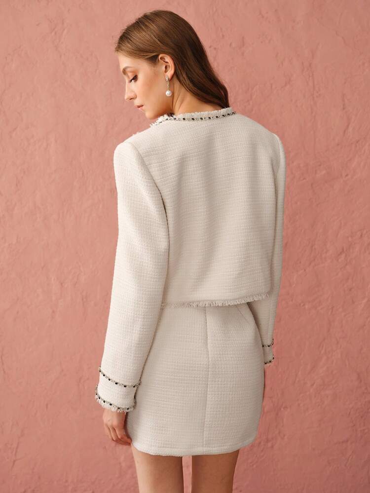 Women's Handmade Diamond Chain Embellished Tweed Jacket,Fall Women Clothing,Winter Women Clothing