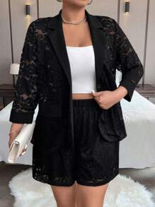 SHEIN Clasi 大码黑色优雅蕾丝套装