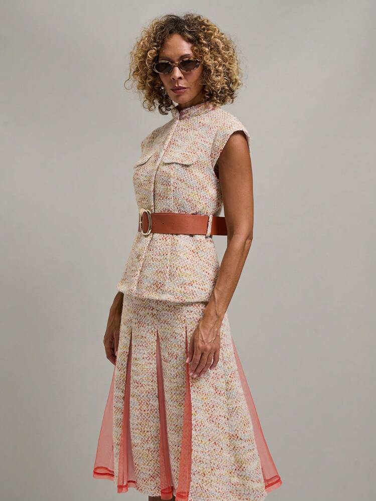 SHEIN Unity جاكيت كاجوال بدون أكمام مع أزرار أمامية بسيطة للنساء - متعدد الألوان - مشاهدة 4