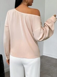 RosyDaze Women 3D Floral Decor Off Shoulder Long Sleeve Blouse Fall Cloth For Women - Baby Pink - View 2