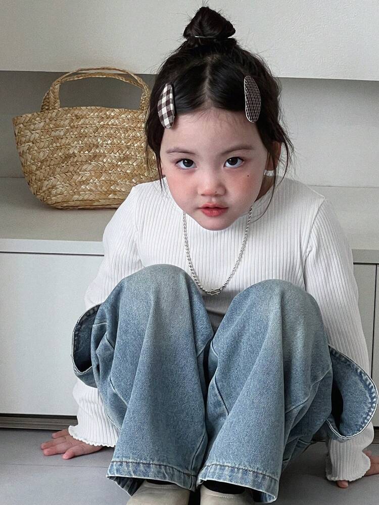 Young Girl' Round Neck Solid Color T-Shirt